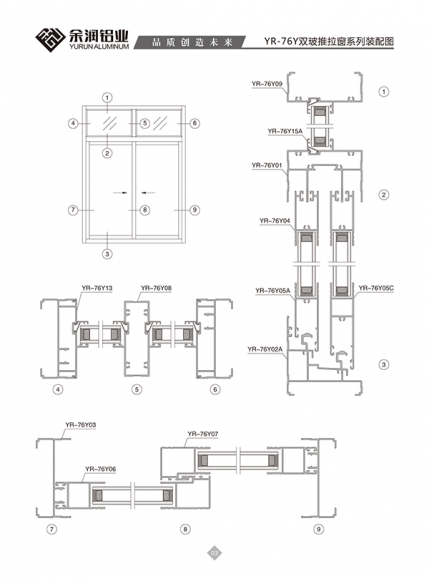 YR-76Y雙玻推拉窗系列裝配圖