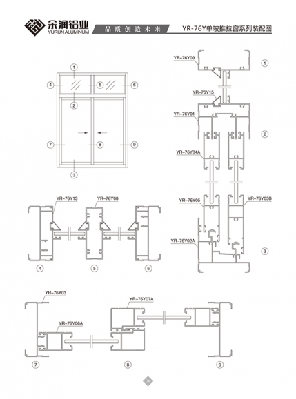 YR-76Y單玻推拉窗系列裝配圖