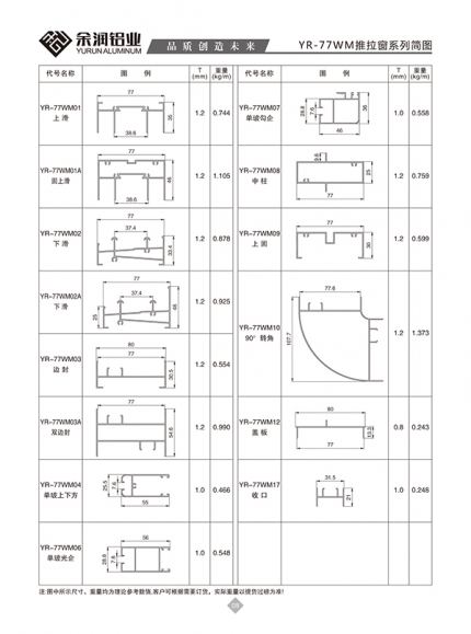 YR-77WM推拉窗系列簡圖