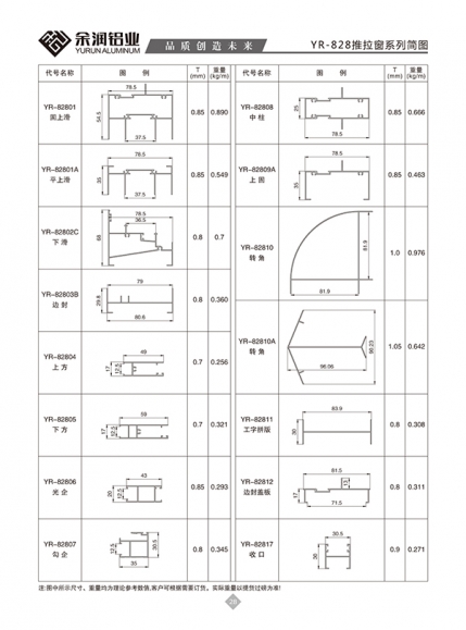 YR-828推拉窗系列簡圖