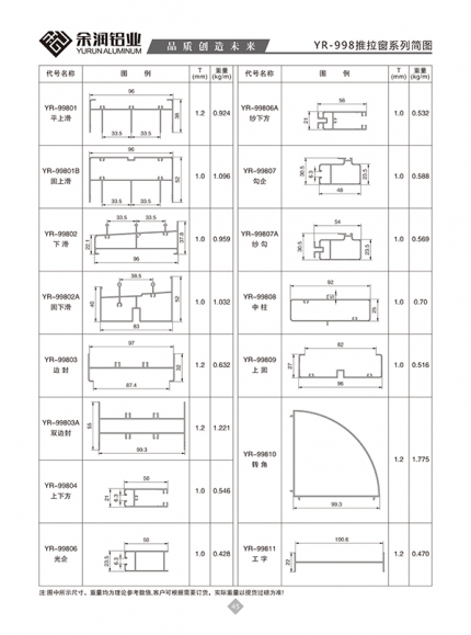 YR-998推拉窗系列簡圖