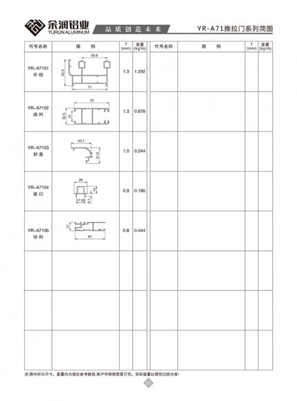 YR-A71推拉窗系列簡(jiǎn)圖