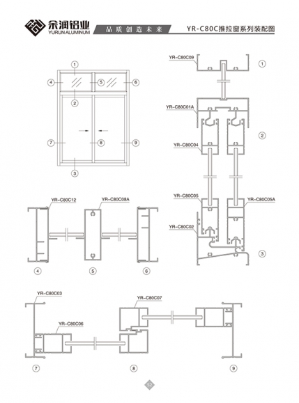 YR-C80C推拉窗系列裝配圖