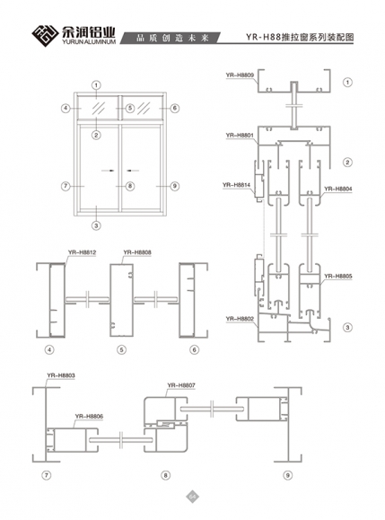 YR-H88推拉窗系列裝配圖