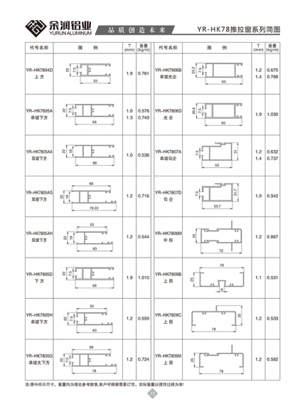 YR-HK78推拉窗系列簡(jiǎn)圖