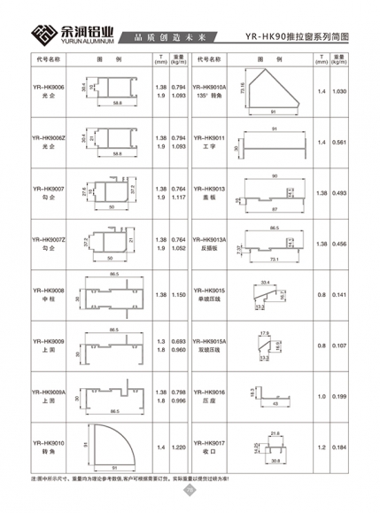 YR-HK90推拉窗系列簡(jiǎn)圖