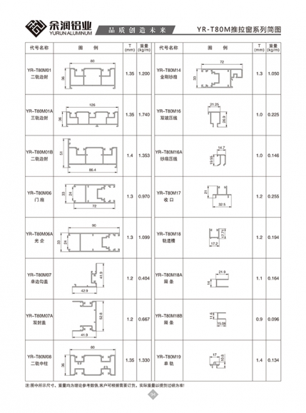 YR-T80M推拉窗系列簡圖