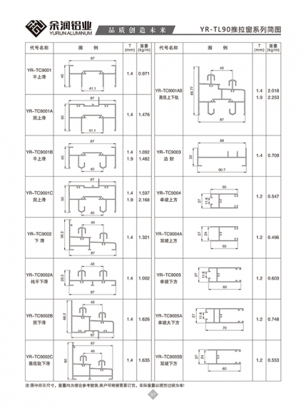 YR-TL90推拉窗系列簡圖