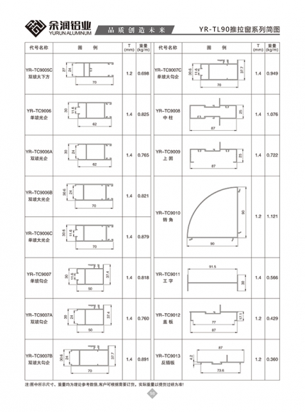 YR-TL90推拉窗系列簡圖