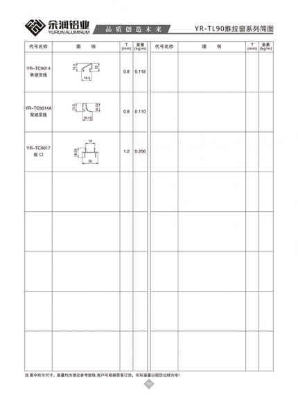 YR-TL90推拉窗系列簡圖