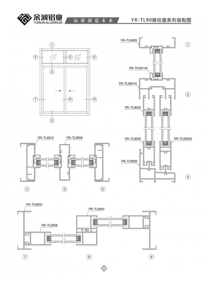 YR-TL90推拉窗系列裝配圖