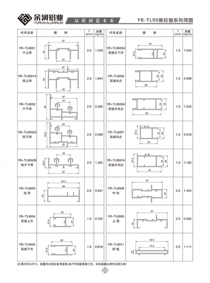 YR-TL90推拉窗系列簡圖