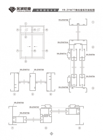 YR-ZYW77推拉窗系列裝配圖