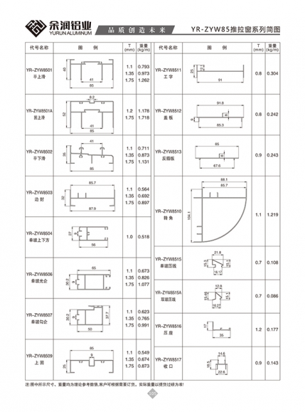 YR-ZYW85推拉窗系列簡圖