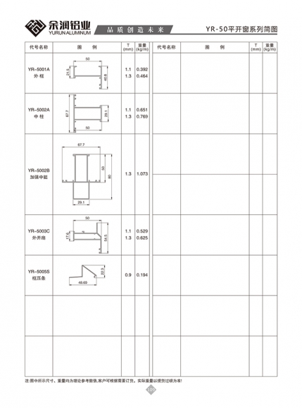 YR-50平開窗系列簡圖