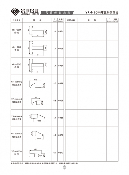 YR-H50平開窗系列簡(jiǎn)圖