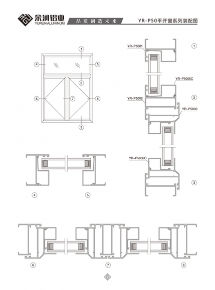 YR-P50平開窗系列裝配圖