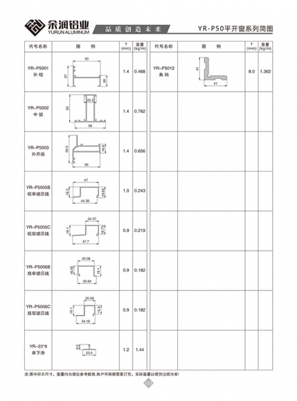 YR-P50平開窗系列簡圖