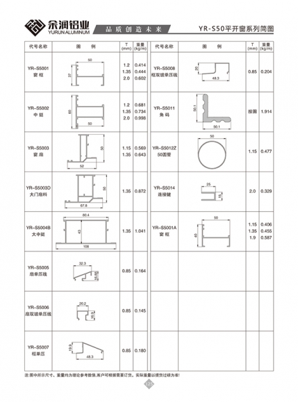 YR-S50平開窗系列簡圖