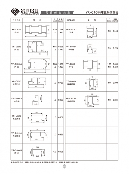 YR-C90平開窗系列簡圖