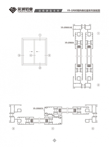 YR-GR80隔熱推拉窗系列裝配圖