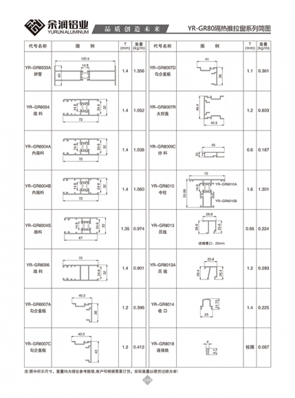 YR-GR80隔熱推拉窗系列簡圖