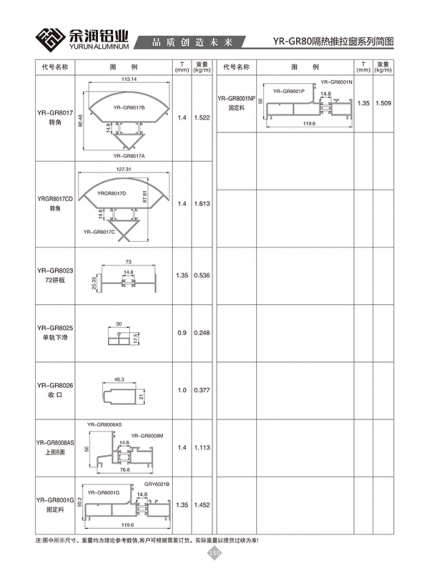 YR-GR80隔熱推拉窗系列簡圖